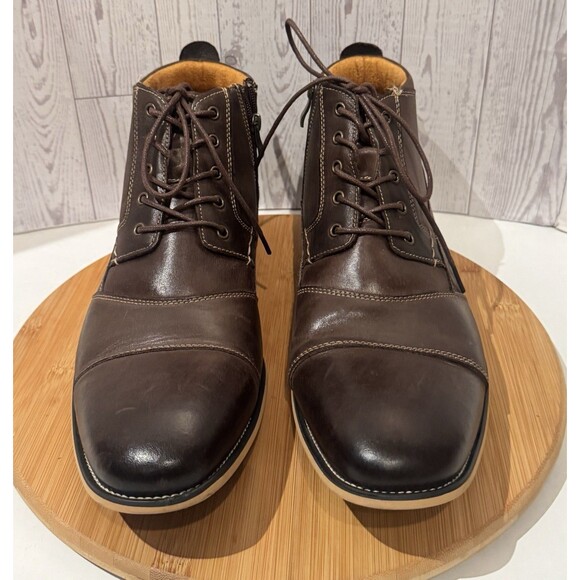 Kunsto Men’s Brown Leather classic Oxford Lace Up Zip Ankle Boots size 14 main image 4